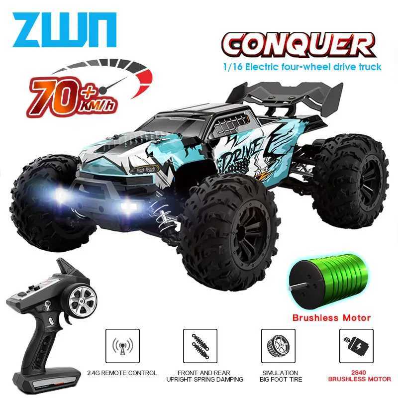 Electric/RC Car ZWN 1 16 70KM/H 4WD RC Car With LED Headlight Remote Control Cars High Speed Drift Monster Truck for Kids vs Wltoys 144010 Toys T-image-968896324