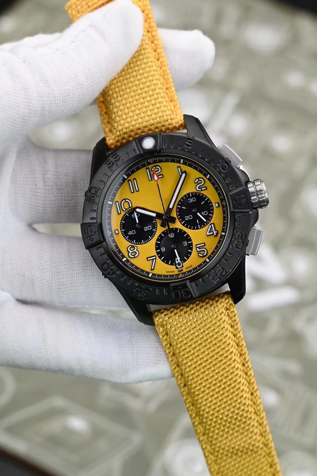 2024 New brand man's watch luxury quartz stopwatch men chronograph watches 44mm Fabric Strap B03-image-968838084