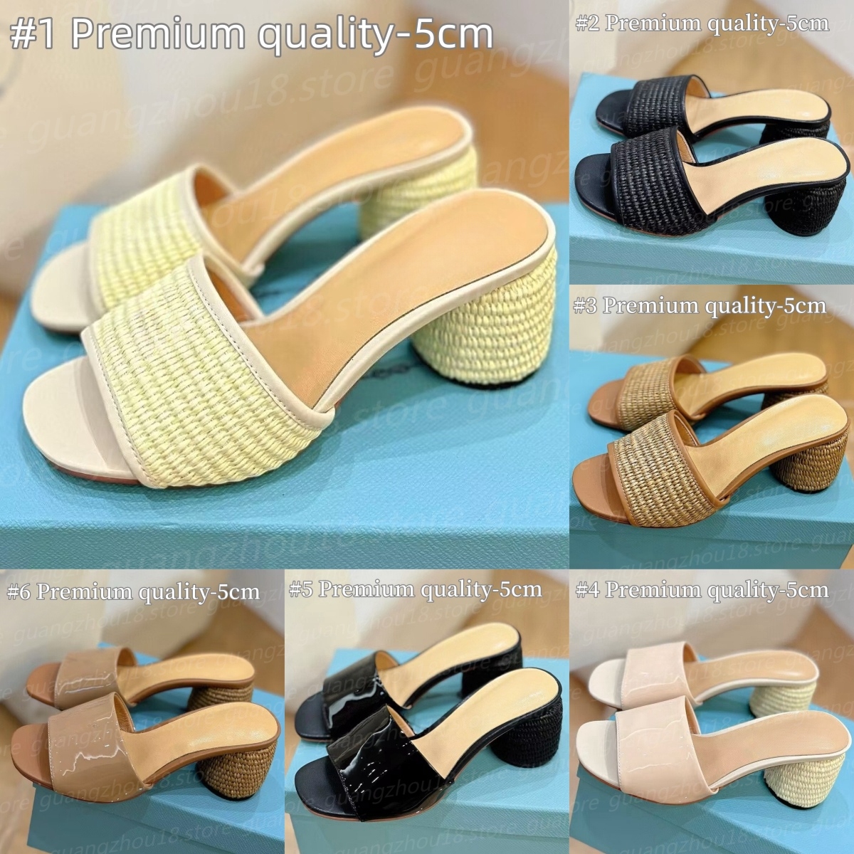 10A Premium Designer Woven Slippers with 5cm Heel Women's Summer Grass Weaving Ballet Shoes Elegant Style for Holiday Beach 27029 27738-image-968840417
