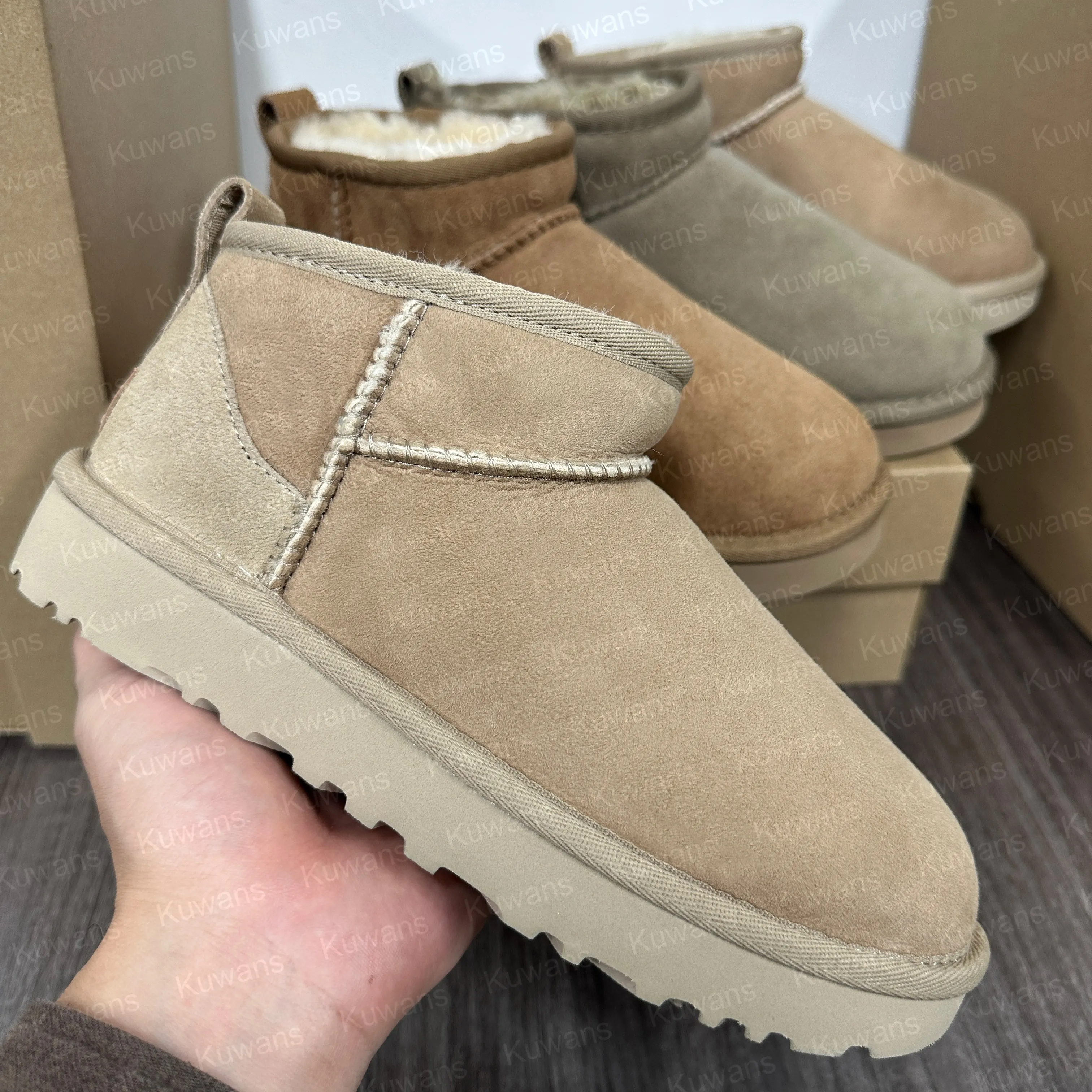Designer Classic Ultra Mini Boots Snow Boot Sand boot Platform Short Women Men Fur Sheepskin Fur on Leather Tasman Tazz Chestnut Mustard Seed boot w