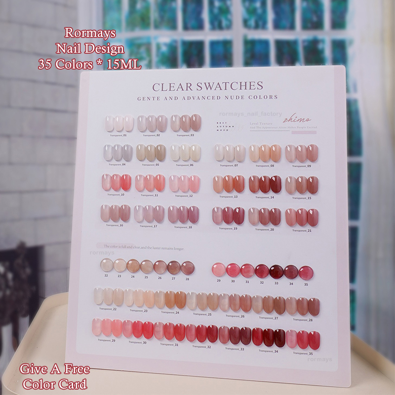 Rormays Ice Transparent Bare gel Polishing 35PCS Jade Grease Bare Varnish gel UV LED Impregnating Primer Pink gel Salon Art Wholesale Factory 15M-image-968962211