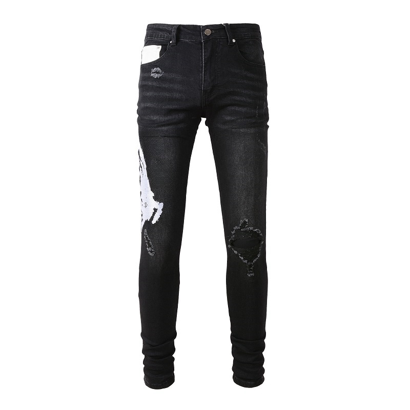 Men Designer Jeans Rips Stretch knee leather Mans Pants Distressed Ripped Biker Slim Fit Motorcycle Hip Hop Denim For Men s Top Quality Fashion j
