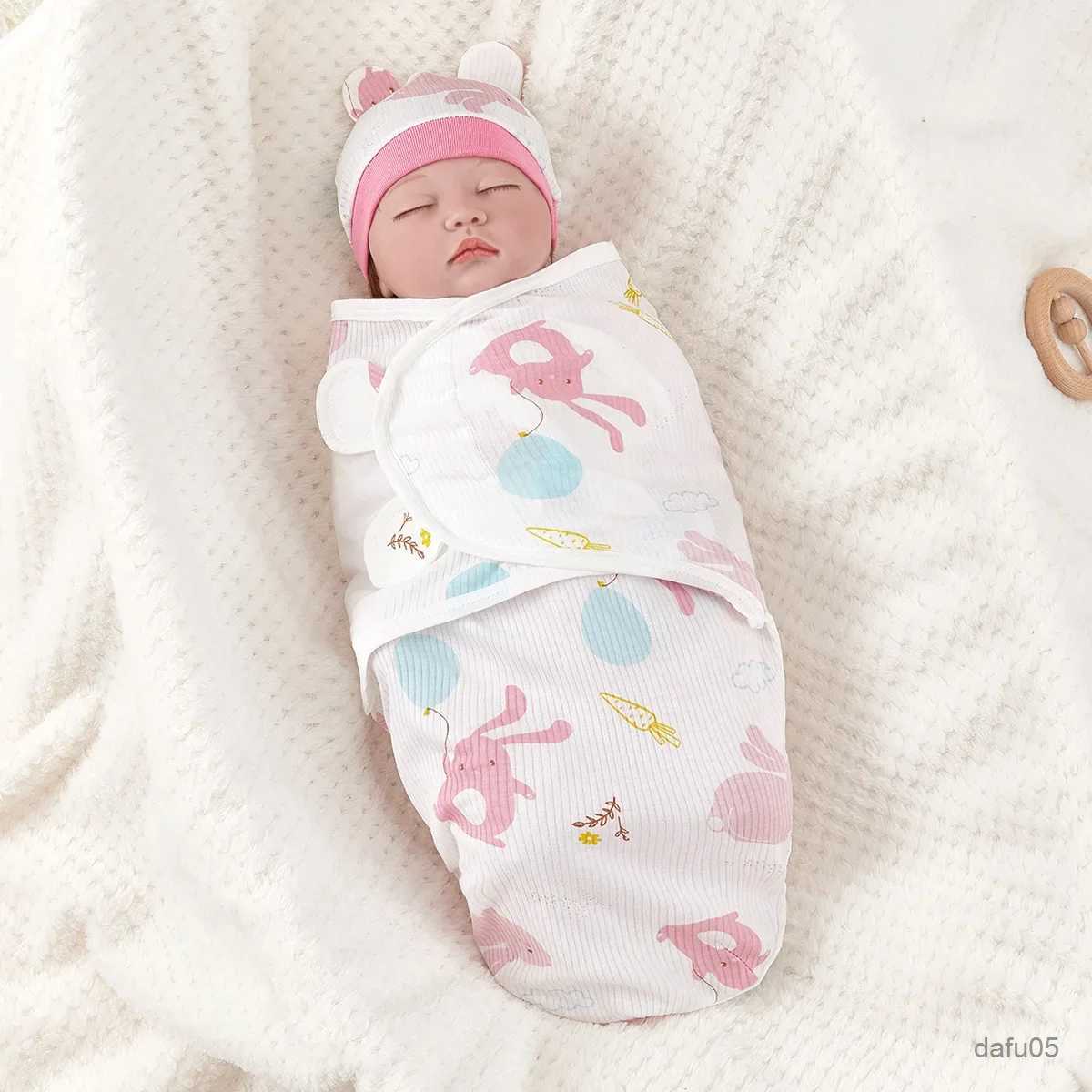 Blankets Swaddling New Newborn Soft Cotton Sleeping Bag Baby Swaddle Hats Set Adjustable Anti-kick Swaddle Warm Wrap Blanket For 0-6 Months Baby-image-969348056