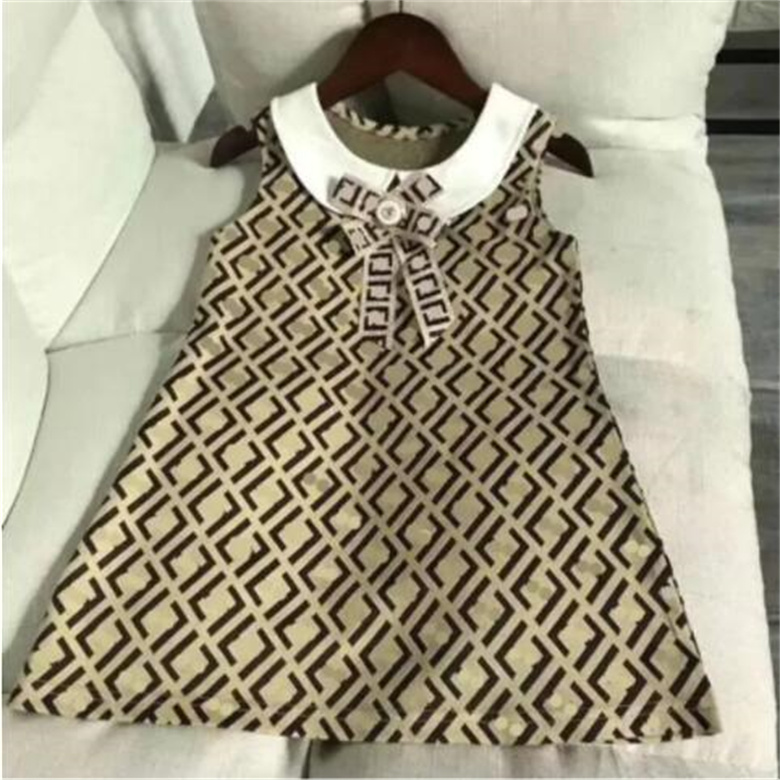 Summer Baby Girls Children Letter Print Clothing Cute Bowtie Princess Skirt Designer Girl Short Sleeve Dress for Kids Clothes-image-1073169882