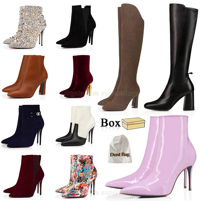 2025 designer boots womens red brown black white beige leather over the knee high boot winter motorcycle bottes woman ankle booties spikes bote f