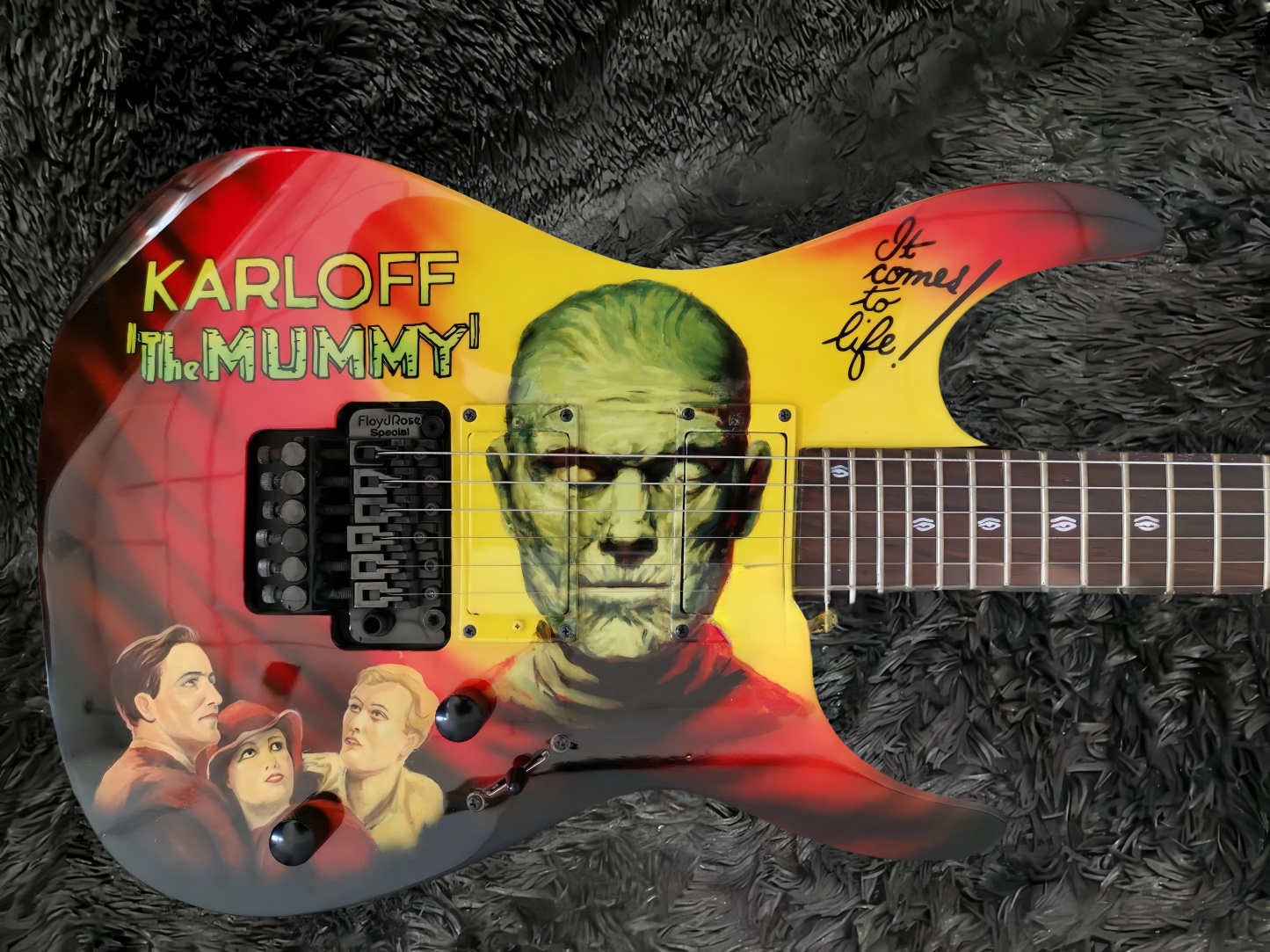 Hot sell good quality Kirk Hammett KH-2 Boris Karloff Mummy Electric Guitar Floyd Rose Special Tremolo Bridge, Active EMG Pickups, 24 XJ frets, E-image-1034797850