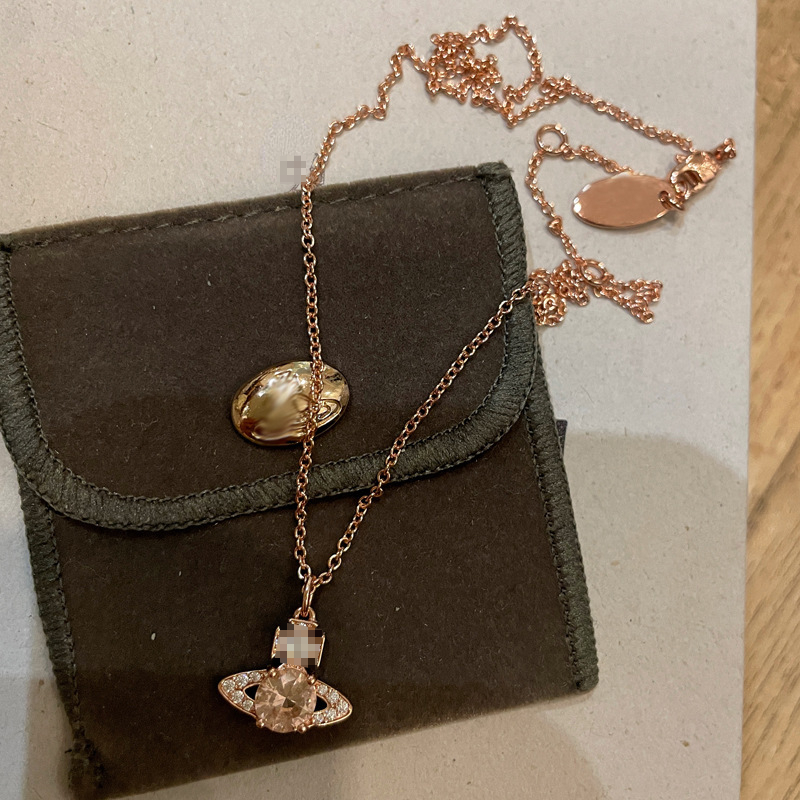 Designer Pendant Necklace Ladies Single Full Diamonds Small Saturn Necklace Color Round Diamonds Saturn Neck Jewelry-image-969304638