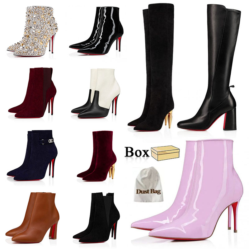 luxury designer boots women red brown black white beige leather over the knee high boot winter motorcycle bottes woman ankle booties spikes botte
