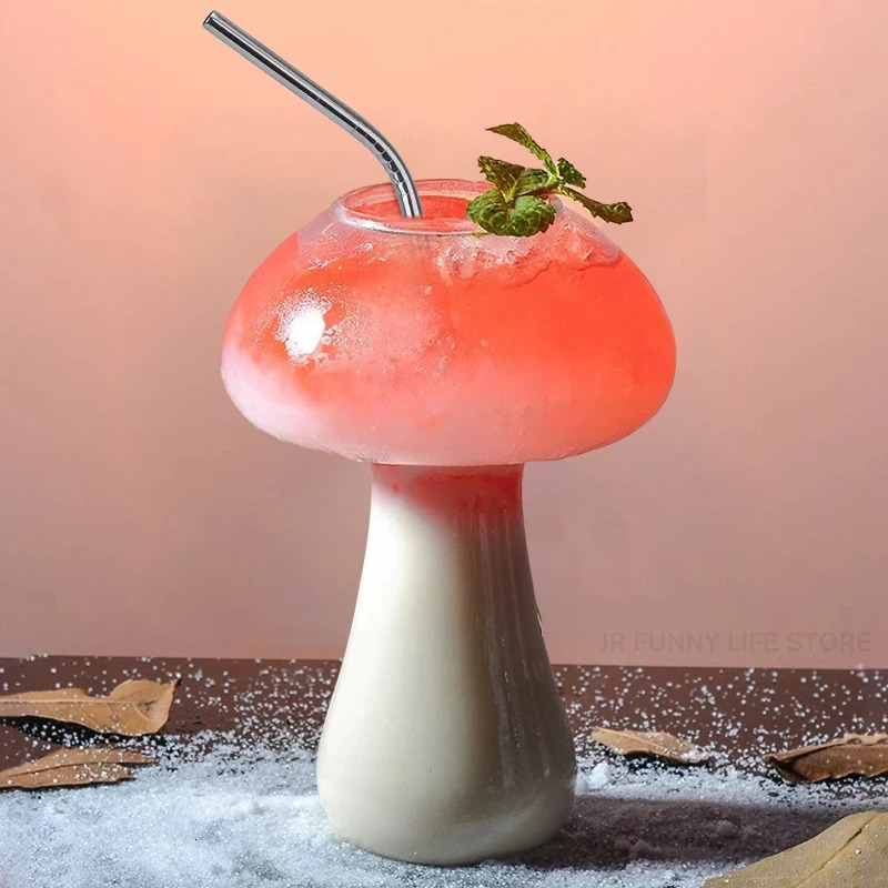Mushroom Tail Glass Cup With Straw For Drinks Beer Creative Clear Wine Glasses Coffee Cups Drinkware Bar Tool 0708-image-1000477735