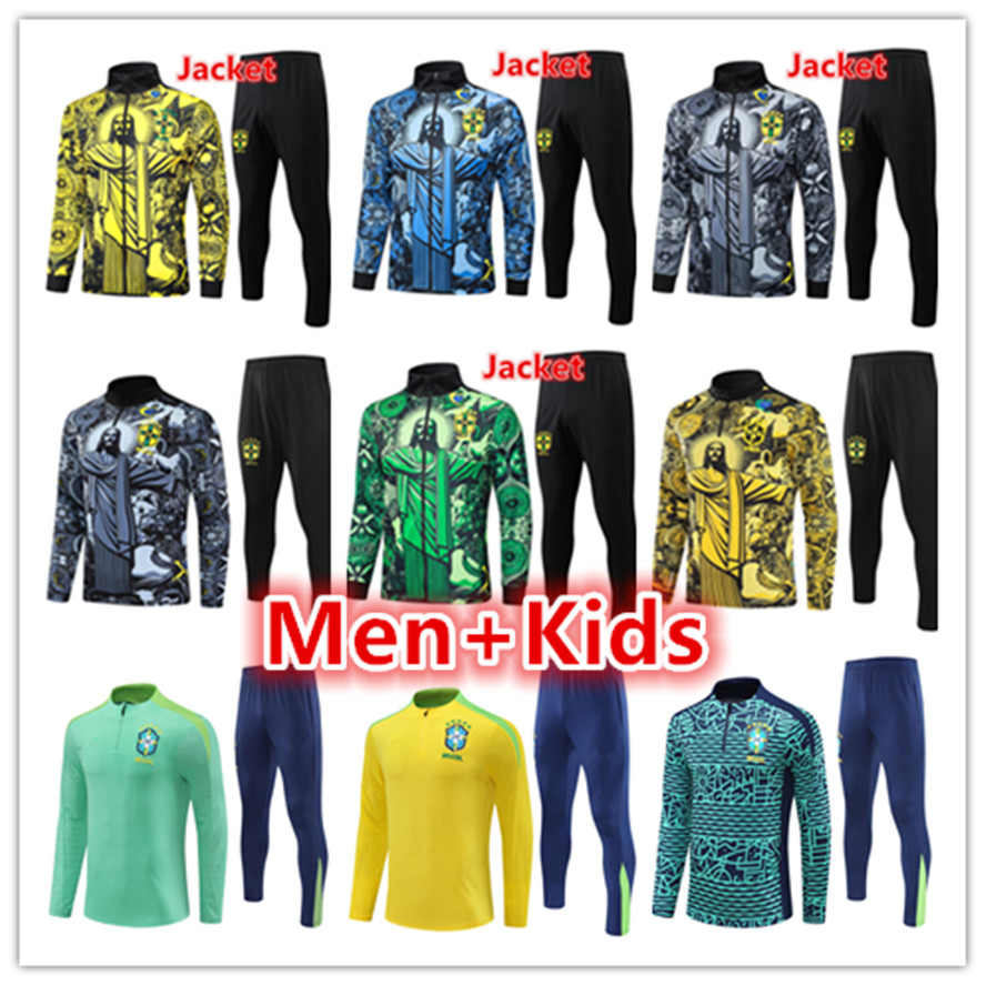 2024 2025 BrasilS soccer tracksuit sets Men kids tracksuits soccer jerseys sets 24 25 Full zip jacket football trackauit training suit Survetemen-image-875678677