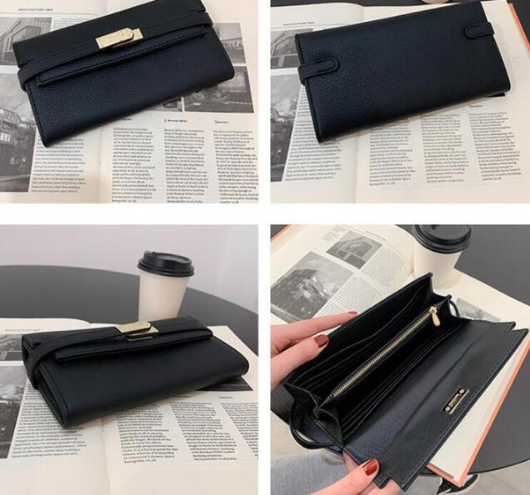Designer Unisex Black Leather Wallet with Turn Lock Closure - Fashionable Bi-fold Long Wallet for Men & Women