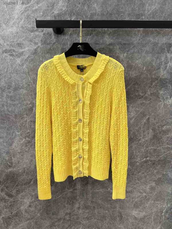 Women's Knits & Tees Designer Brand New Temperament Elegant Hollow Texture Pleated Lace Knitted Cardigan Jacket LO9X