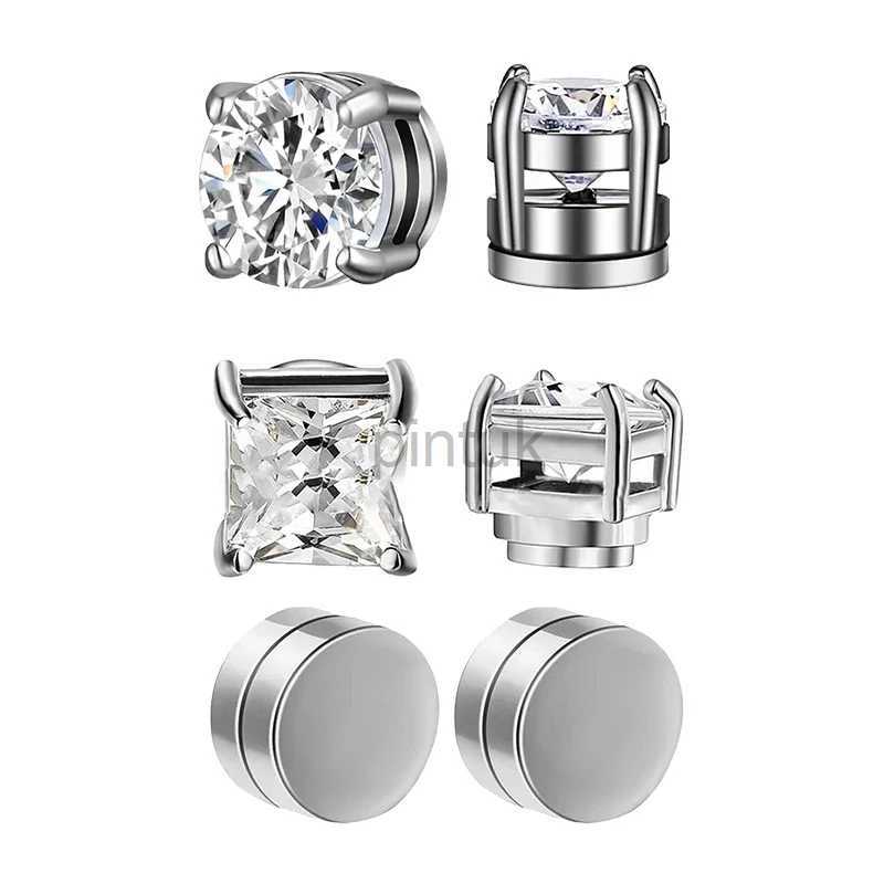 Stud 3 Pairs Crystal Strong Magnetic Ear Stud Clip Earrings for Men and Women Punk Round Zircon Magnet Earrings Non Piercing Jewelry d240426-image-970024722