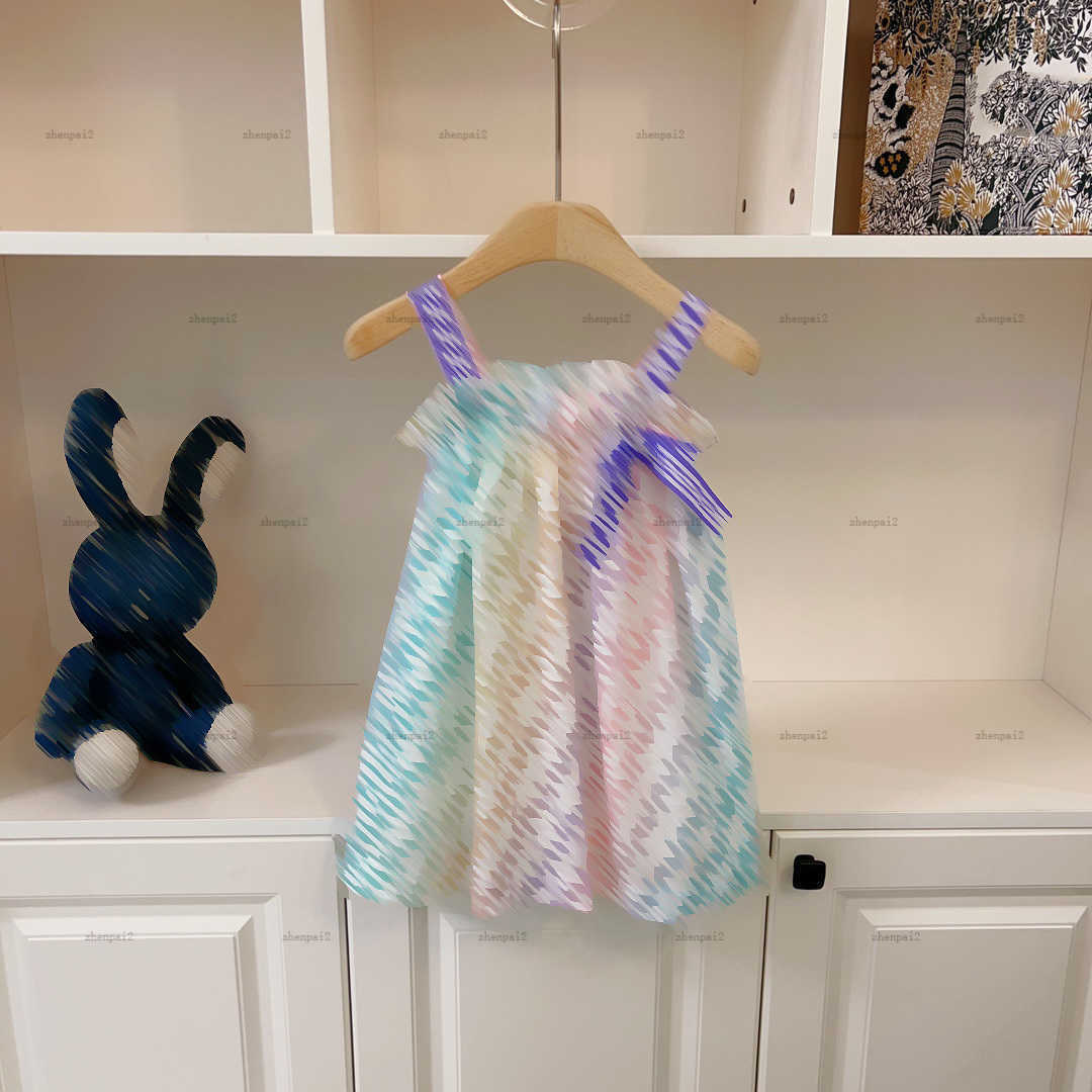 Luxury kids dress girls Gradient color rainbow dresses Slip skirt all Color logo printing dresss shirt skirt Designer Baby Clothes-image-1035102891