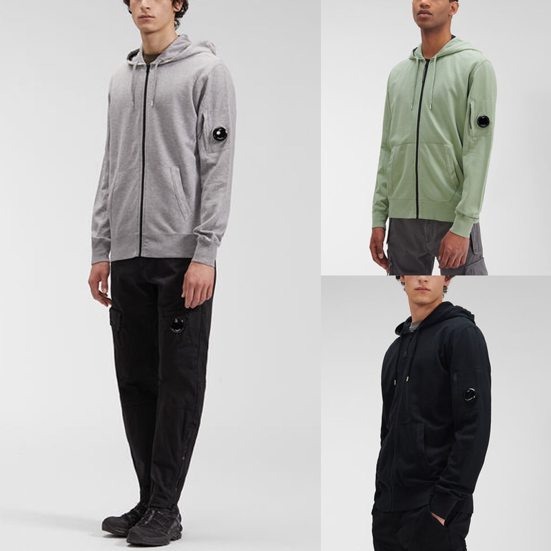 Lens Patch CP Stone Sweatshirt Man Light Fleece Thick Full Zipped Hooded Hoodie