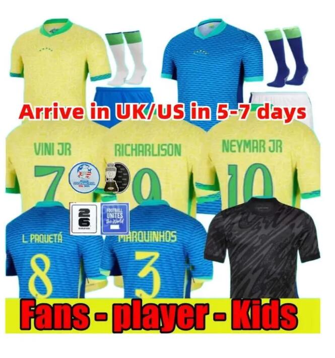 BraziLS Soccer Jersey 2024 Copa America Cup NEYMAR VINI JR Kids Kit Sets 2025 BRasIL National Team Football Shirt 24/25 Home Away Player Version RODRYGO MARTINELLI 