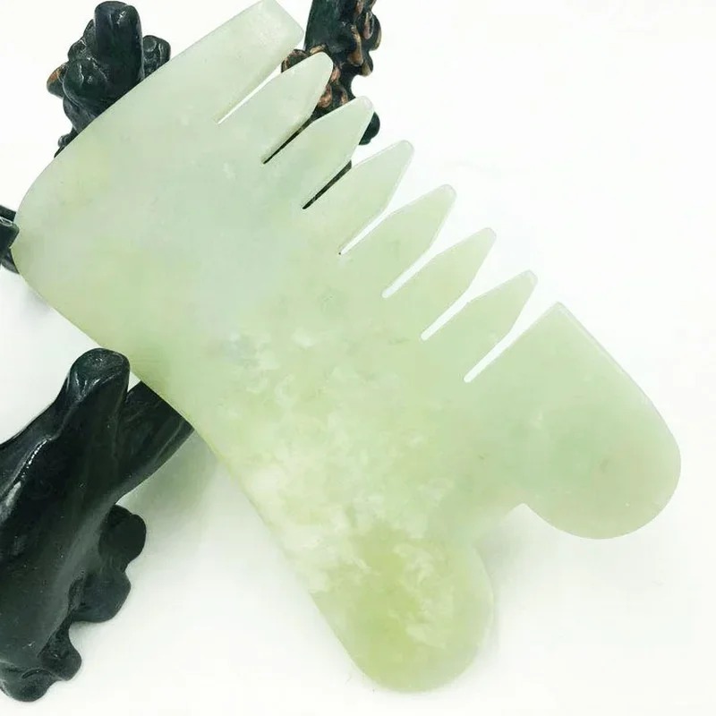 2024 Massage Scalp Hair Combs Natural Jade Stone Guasha Gua Sha Board Comb Shape Massage Hand Massager Relaxation Comb Health CareNatural-image-980390541