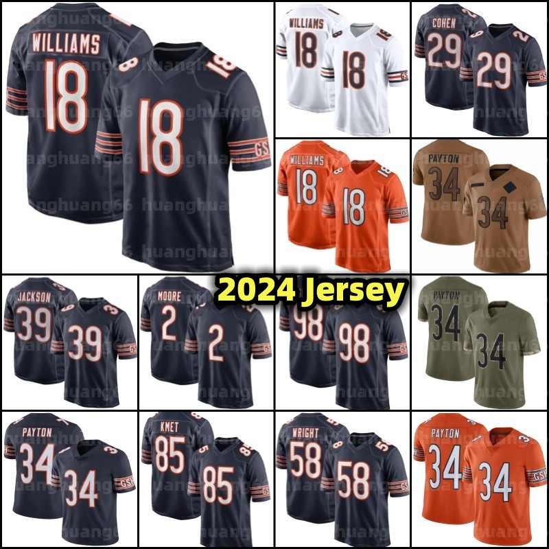 18 Caleb Williams DJ Moore Football Jersey DAndre Swift Jaquan Brisker Darnell Wright Mooney Cole Kmet 15 Rome Odunze Devin Hester Walter Payton Keenan Allen 