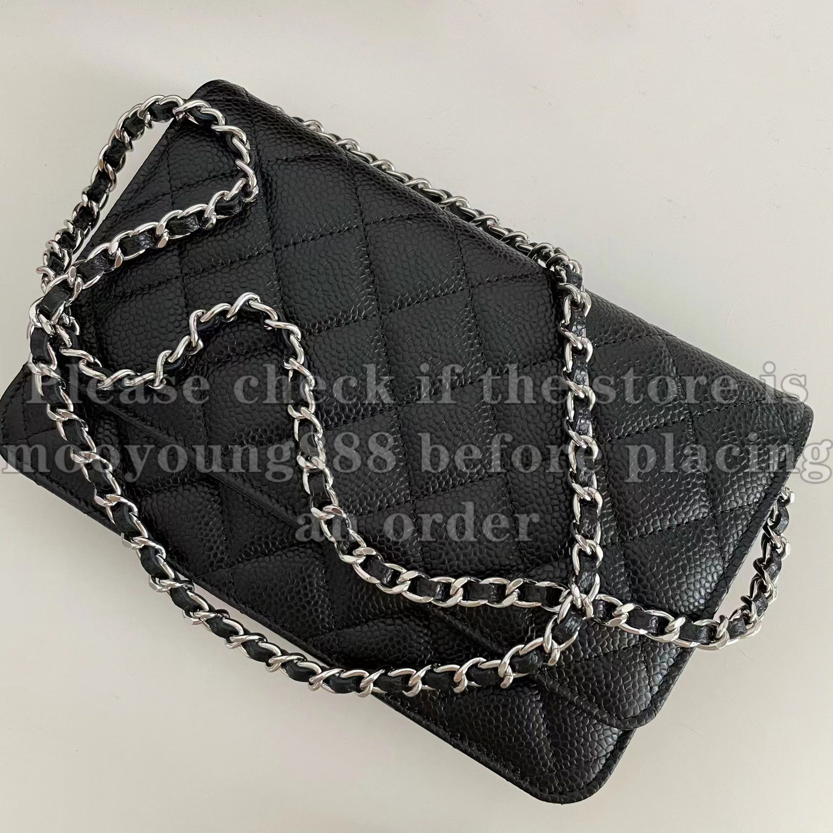 12A Upgrade Mirror Quality Classic Wallet On Chain Bags Mini 19cm Flap Quilted Black Purse Women Genuine Leather Caviar Lambskin Handbags Crossbody Shoulder Box Bag 