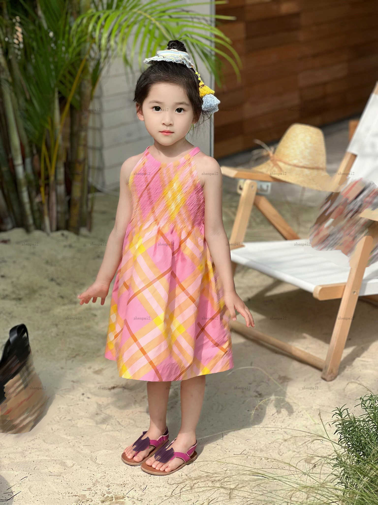 Luxury girls skirt Sleeveless design Princess dress Size 100-160 CM kids designer clothes Multi color plaid design baby partydress-image-1035102593