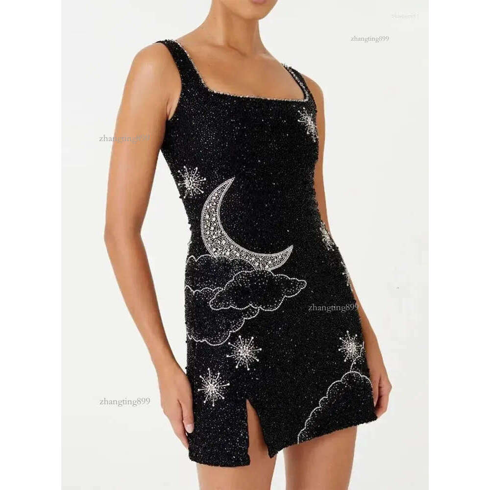 Casual Dresses Fashion Shiny Sequins Printed Strap Mini Women Sexy Sleeveless Dress Splited Bodycon Lady