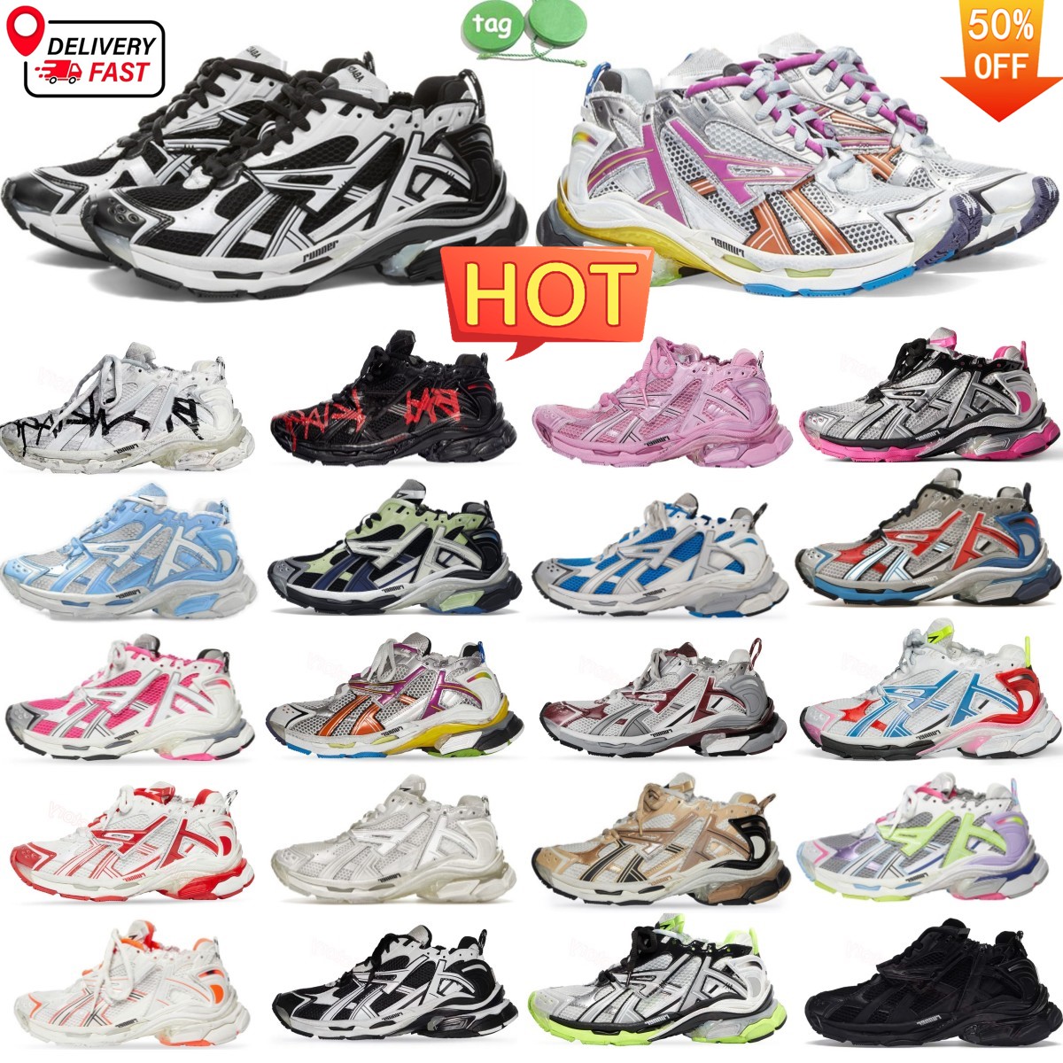 Designer Track Runners 7.0 Shoes 7 Womens Mens Pink All Black White Purple Pink Multicolor Colorful Luxury Woman Sneakers Trainers-image-911067853