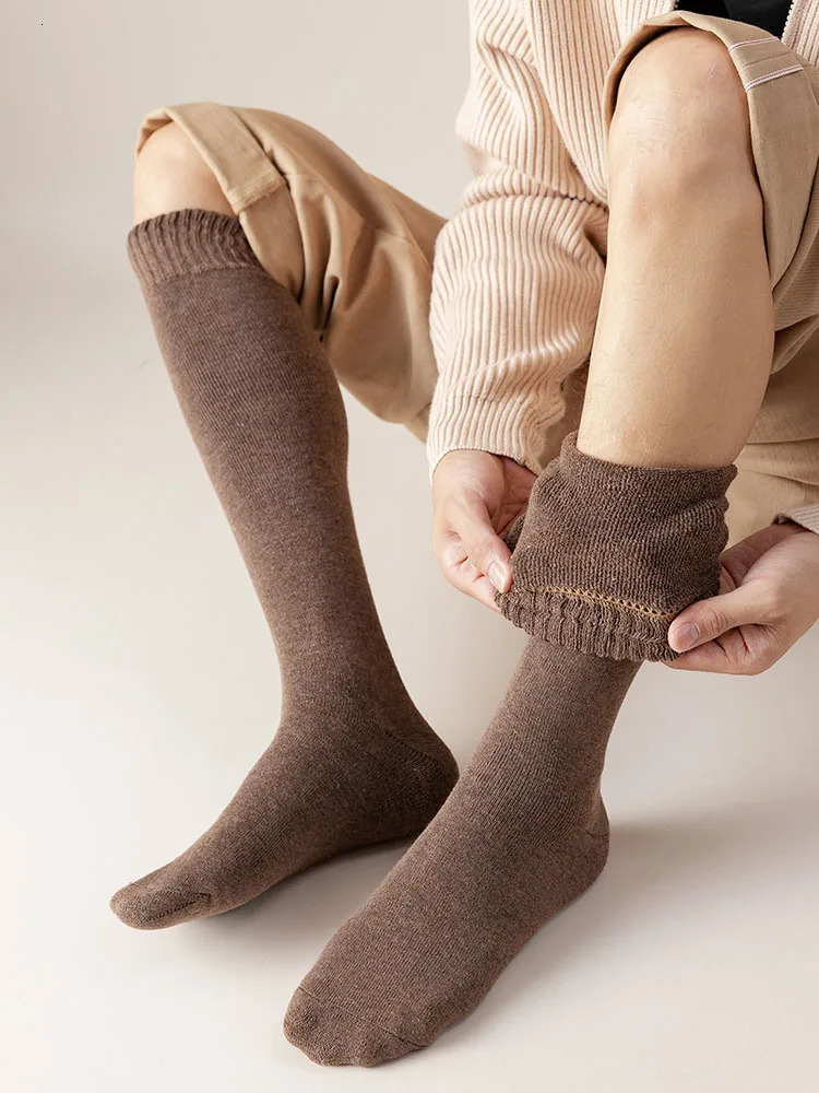 Mens thick knee stockings winter warm cotton casual black stockings 3 pairs 241126