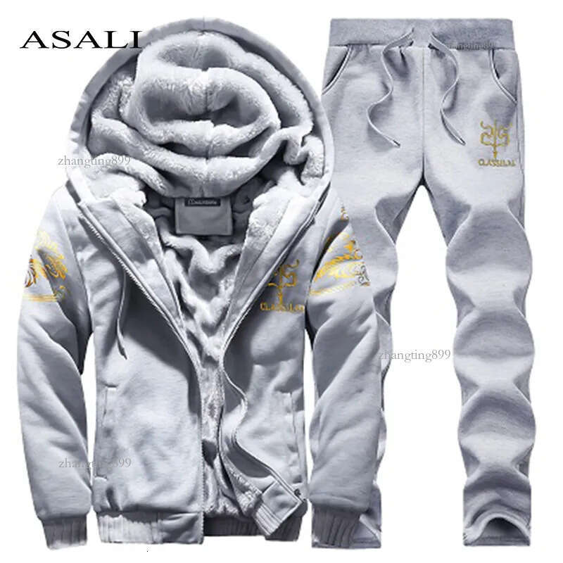 Sportswear Mens Set Winter Casual Tracksuit Men Hoodies Sets Brand Men Clothes 2 PCS Warm Thick Sweatshirt+Pants Track Suit Male
