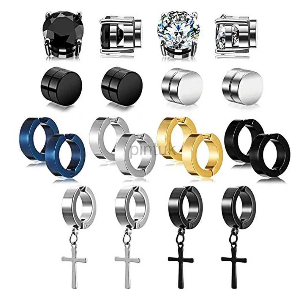 Stud 2pcs Punk Mens Strong Magnet Magnetic Ear Stud Set Non Piercing Earrings Fake Cross Earrings Gift For Boyfriend Lover Jewelry d240426-image-970018861