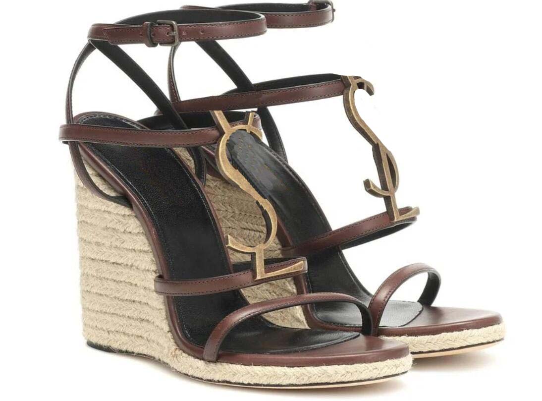 Summer Sandal wedges heels cassandra Espadrille wedge sandals patent and matte leather sandalies luxury designer with box