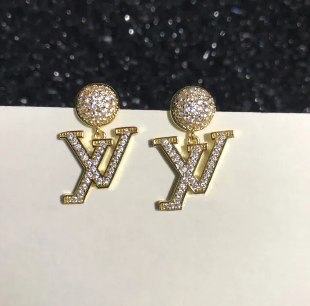 Shiny glamour diamonds Ear Studs for Women Top 18K Gold letter Dangle Earring Designer Jewelry Earrings Bridal Wedding Jewelry Good Valentine&#03-image-969597160