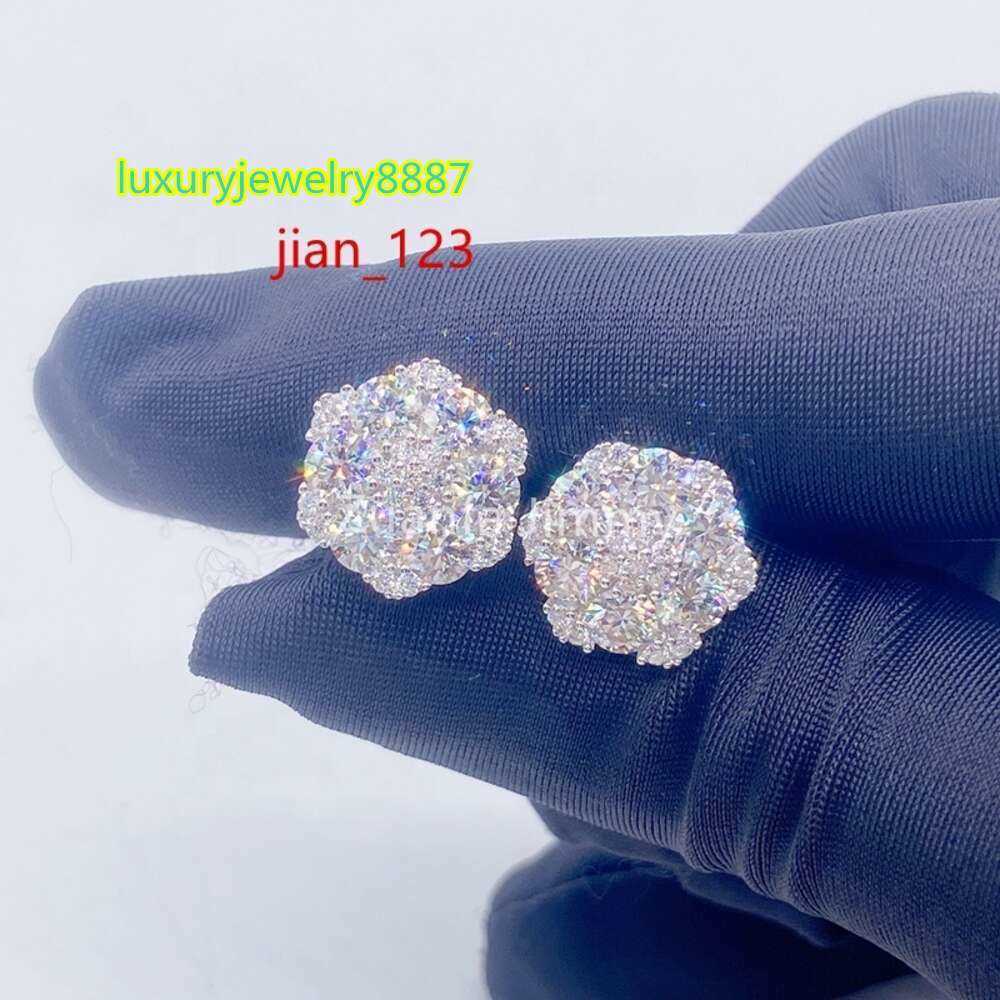 Hotsale Iced Out Hip Hop Jewellery Lowest Price 925 Sterling Silver VVS Moissanite Diamond Stud Earrings Flower Earrings-image-969859580