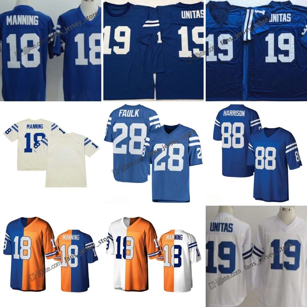 Throwback 19 Johnny Unitas Football Jerseys 18 Peyton Manning 28 Marshall Faulk 88 Marvin Harrison Stitched Jersey Mens S-XXXL-image-969528256