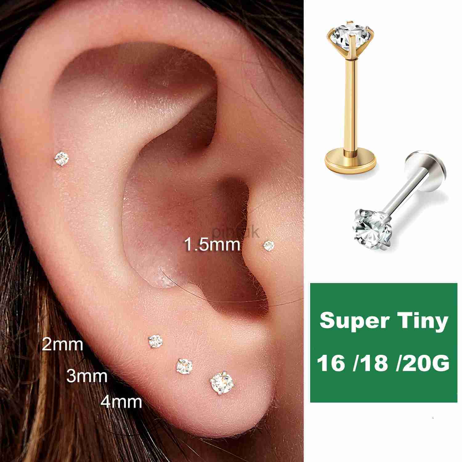Stud 2/6PCS Stainless Steel Eearring Nose Stud Cartilage Piercing Jewelry Helix Tragus Lip Flat Back Tiny Earrings for Women 20G 16G d240426-image-970013083