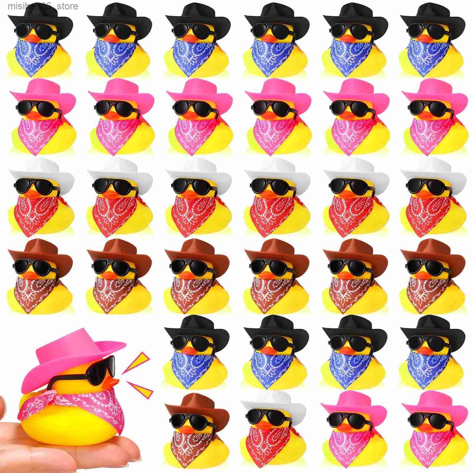 Sand Play Water Fun 36 sets of denim rubber duck mini yellow duck bathroom party toys duckling bathtub toys denim hats Paisley Bandanas sunglasse-image-969819677