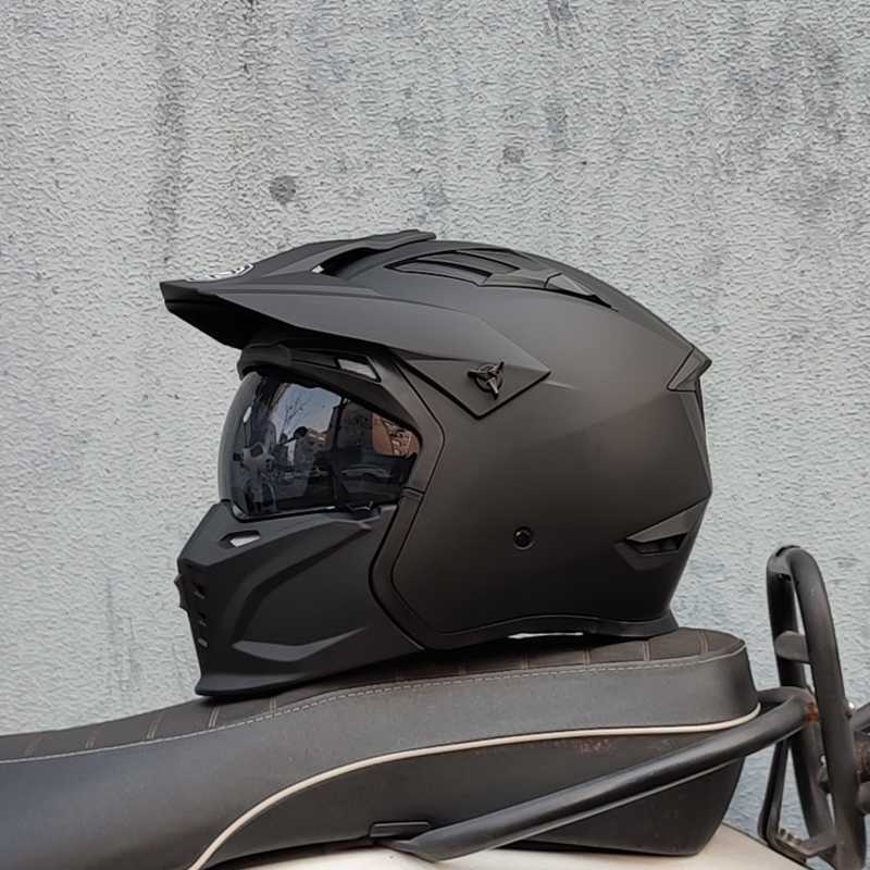 Motorcycle Helmets ORZ Motorcycle Helmet Vintage Casque Moto Black Warrior Combination Helmet Full Half Helmet Cruising Cascos Motorcross Capacet-image-1035122158