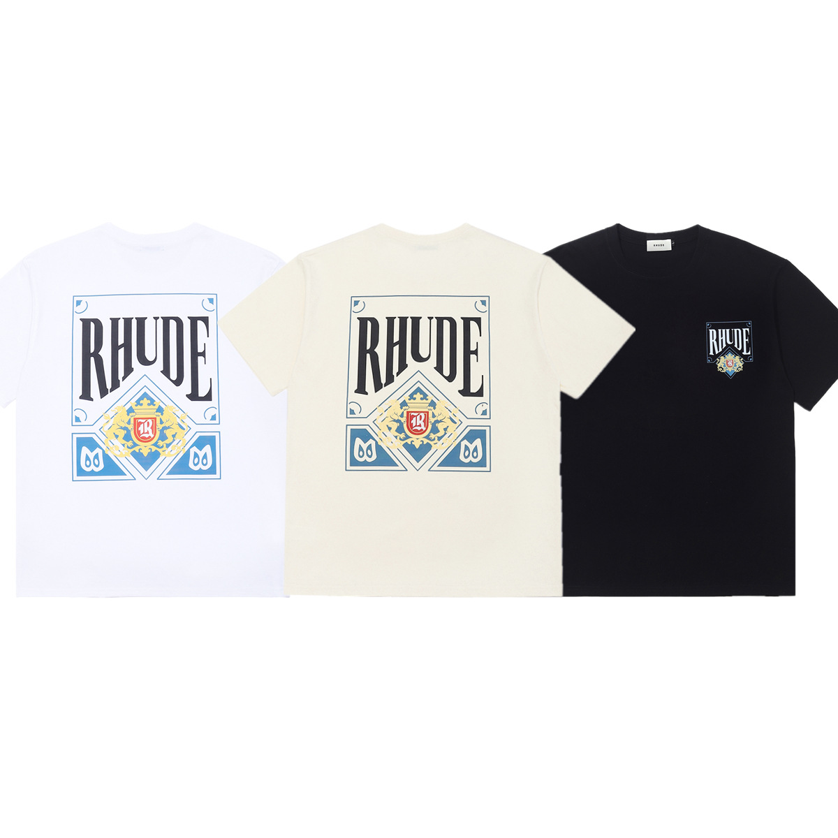 Men's high-quality short sleeves Rhude Shorts Tracksuits Designer Printing Letter Black White Grey Rainbow Color Summer Fashion Cotton Cord-image-970083054