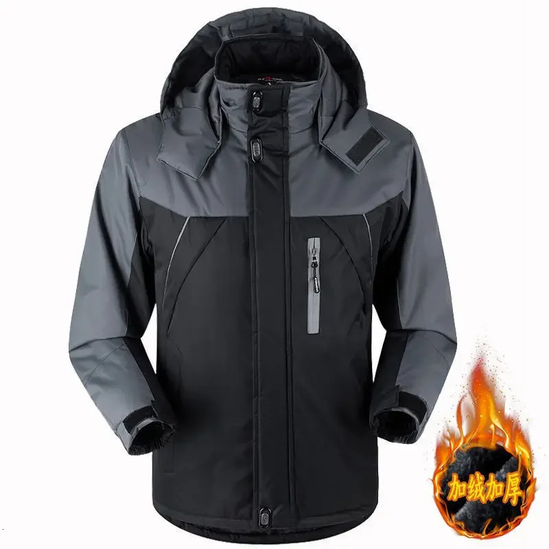 Winter Mens Thicken Warm Fleece Jacket Waterproof Hiking Ski Plus Velvet Windbreaker Jackets Removable Hooded Big Size Parkas 241121Z