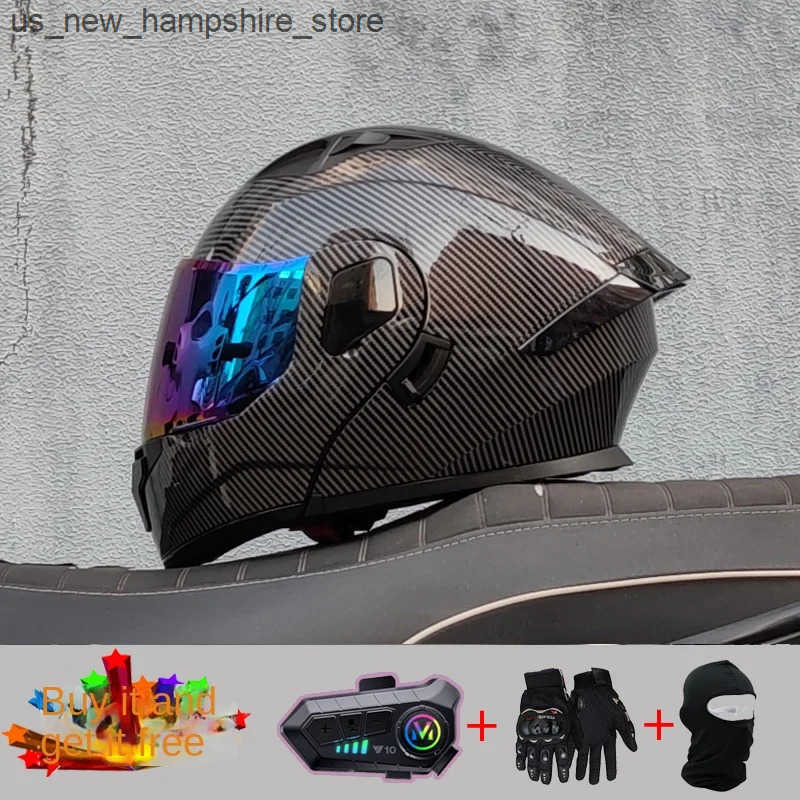 Motorcycle Helmets 2024 New Motorcycle Professional Racing Flip Up Helmet ABS Material Modular Dual Lens Bluetooth Helmets DOT Certification J241-image-1035121974
