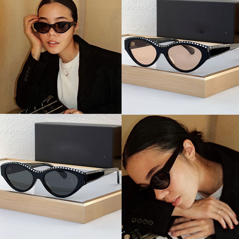 Lunettes de soleil de la marque de luxe Classic Compact petit cadre Cat Eye 9164b magnifique décoration de diamant lettres en métal élégant noble