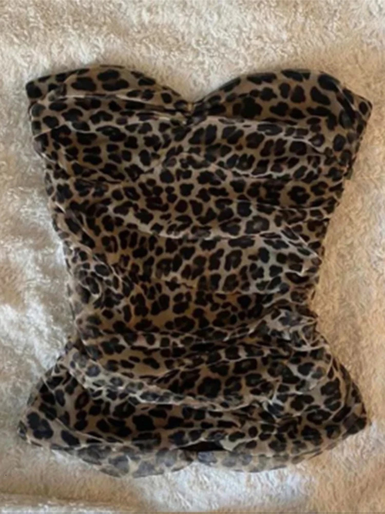 Leopard Print strapless womens ultra thin fashionable off shoulder tube top for summer sexy sleeveless retro streetwear women 241126