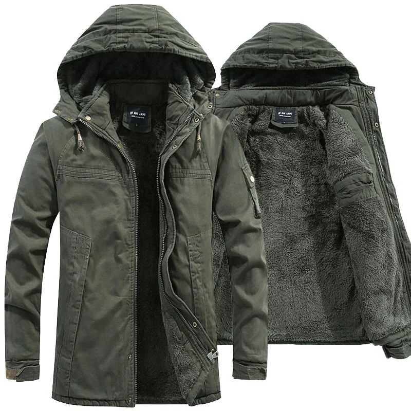 Men Washed Cotton Thick Fleece Casual 2024 Winter Warm Varsity Jacket Parkas Coat Military Windproof Hooded Jackets Man 241121Z