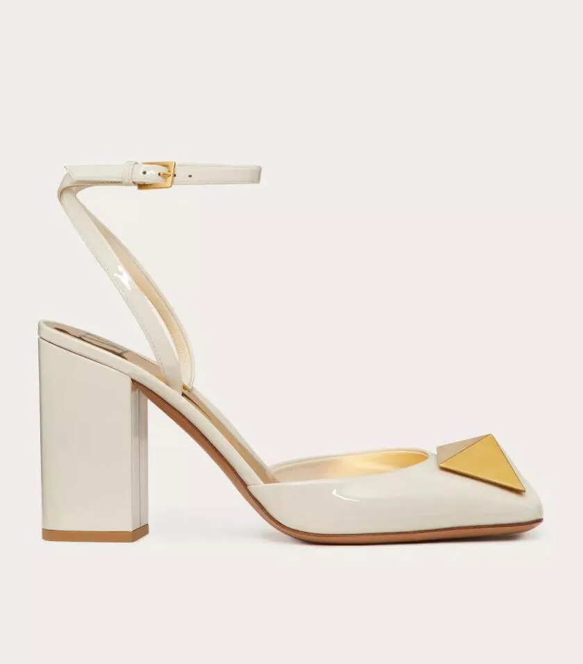 Elegant Brand One Maxi Studs Sandals Shoes Round Toe Patent Leather Nude Black Women High Heels Party Wedding Lady Pumps Sexy Spikes Walking EU35-43