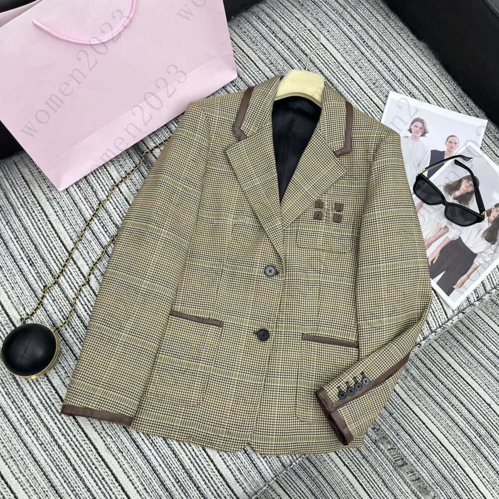 Femme vestes Marque costume femmes costumes veste laine mélangée manteau créateur Logo pied-de-poule blazer soirée manteau décontracté pardessus