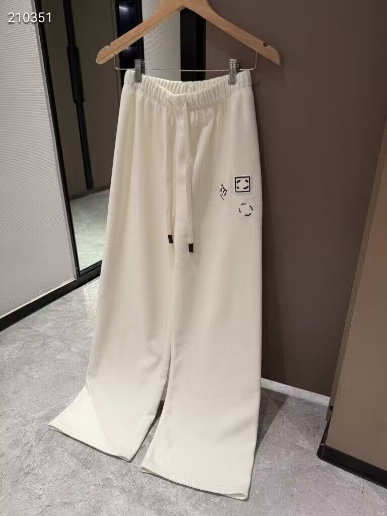 Women elastic waist logo letter print designer loose wide leg plus velvet warm winter long pants trousers SML