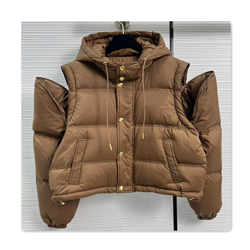 Winter women designer down jacket top high quality hooded splicing detachable vest outdoor warm casual loose short women parkas fashion windproof wo