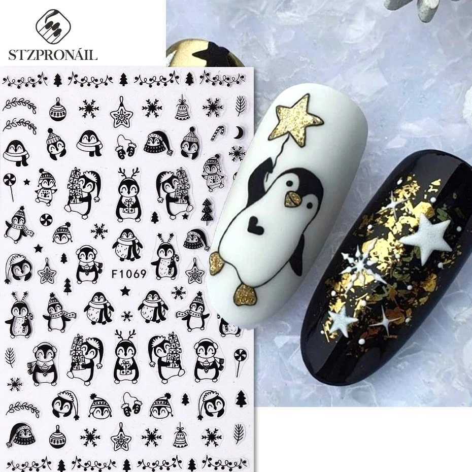 3D Christmas Cartoon Nail Stickers Winter Snowflakes Elk Penguin Doll Santa Claus Crystal Ball Foil Santa Claus New Year DecorationW241127-image-1035254921