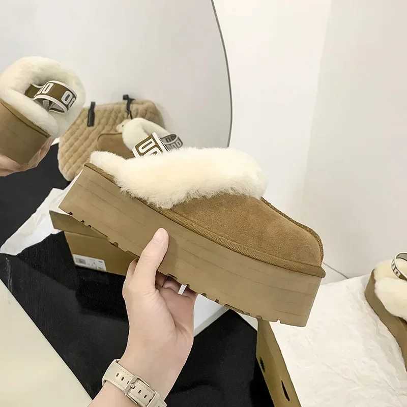Slippers Winter Women Fur Warm Boots Platform Flip Flops New Short Plush Flats Home Cotton Shoes Suede Mules Ladies Boots T260922LEO9