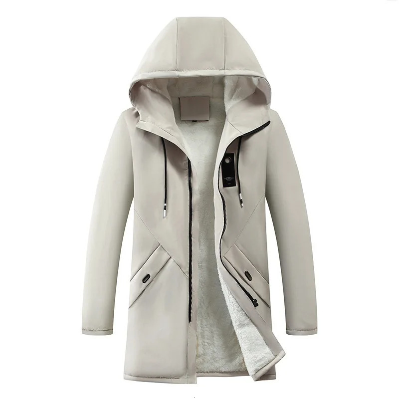 Mens Cotton Windproof Solid Color Coats Parkas Jackets for Men Long Hooded Coat Winter Warm Thick Fleece Jacket 241121Z