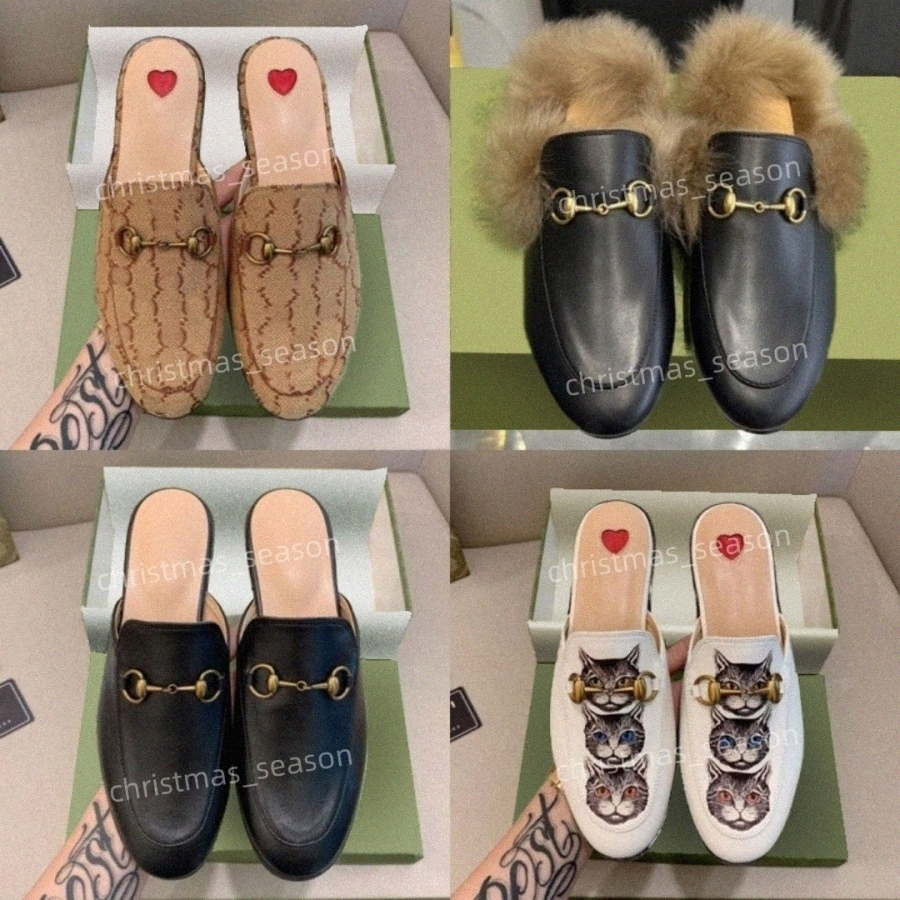 Designer Princetown Slippers loafers Shoes Leather Jumbo Mules Womens loafer Slipper Shoe Metal Chain Brown Black Beige Light Pink Canvas Tiger W